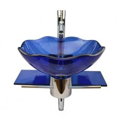 RENOVATORS SUPPLY MANUFACTURING Blue Lotus Glass Wall Mounted Bathroom Sink with Towel Bar Faucet and Drain -Bathroom Sinks Sales blue wall mount sinks 10826 4f 1000