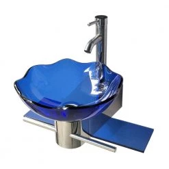 RENOVATORS SUPPLY MANUFACTURING Blue Lotus Glass Wall Mounted Bathroom Sink with Towel Bar Faucet and Drain