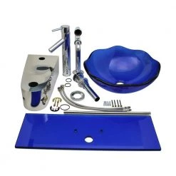 RENOVATORS SUPPLY MANUFACTURING Blue Lotus Glass Wall Mounted Bathroom Sink with Towel Bar Faucet and Drain -Bathroom Sinks Sales blue wall mount sinks 10826 77 1000