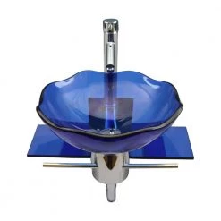 RENOVATORS SUPPLY MANUFACTURING Blue Lotus Glass Wall Mounted Bathroom Sink with Towel Bar Faucet and Drain -Bathroom Sinks Sales blue wall mount sinks 10826 a0 1000