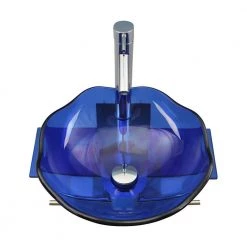 RENOVATORS SUPPLY MANUFACTURING Blue Lotus Glass Wall Mounted Bathroom Sink with Towel Bar Faucet and Drain -Bathroom Sinks Sales blue wall mount sinks 10826 fa 1000