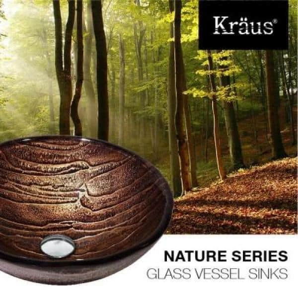 KRAUS Gaia Glass Vessel Sink in Brown with Waterfall Faucet in Oil Rubbed Bronze 4 KRAUS Gaia Glass Vessel Sink in Brown with Waterfall Faucet in Oil Rubbed Bronze - Image 2