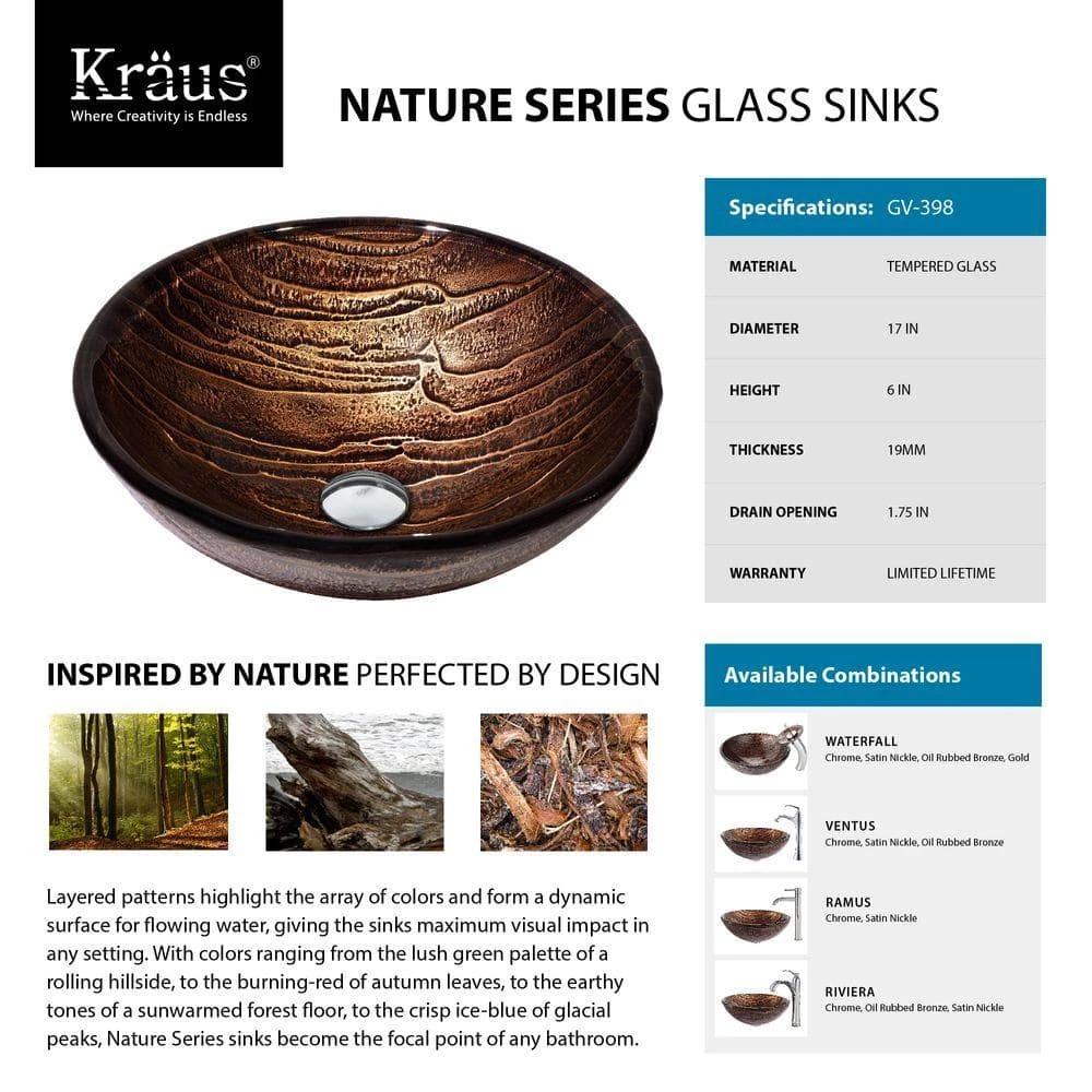 KRAUS Gaia Glass Vessel Sink in Brown with Waterfall Faucet in Oil Rubbed Bronze 7 KRAUS Gaia Glass Vessel Sink in Brown with Waterfall Faucet in Oil Rubbed Bronze - Image 5