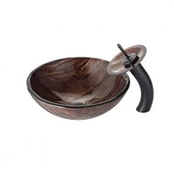 KRAUS Gaia Glass Vessel Sink in Brown with Waterfall Faucet in Oil Rubbed Bronze