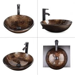 Puluomis Brown Glass Round Vessel Sink With Hand-Painted Pattern -Bathroom Sinks Sales brown puluomis vessel sinks usba20062 1d 1000
