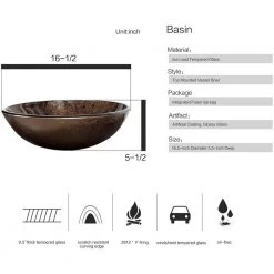 Puluomis Brown Glass Round Vessel Sink With Hand-Painted Pattern -Bathroom Sinks Sales brown puluomis vessel sinks usba20062 4f 1000