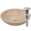 Novatto Stone Vessel Sink in Beige Travertine with Umbrella Drain in Brushed Nickel -Bathroom Sinks Sales brushed nickel novatto vessel sinks nosv btbn 64 1000
