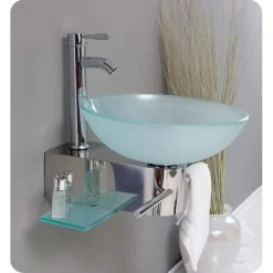 Fresca Cristallino Vessel Sink in Frosted Glass with Stand in Chrome -Bathroom Sinks Sales chrome fresca pedestal sinks fvn1012 1f 1000