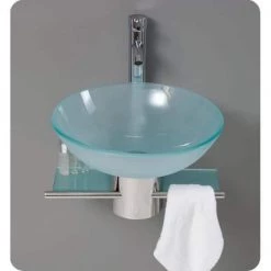 Fresca Cristallino Vessel Sink in Frosted Glass with Stand in Chrome -Bathroom Sinks Sales chrome fresca pedestal sinks fvn1012 4f 1000