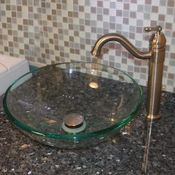 Novatto 12 in. Mini Vessel Bathroom Sink in Clear Tempered Glass -Bathroom Sinks Sales clear glass novatto vessel sinks tig 8048 12 4f 1000