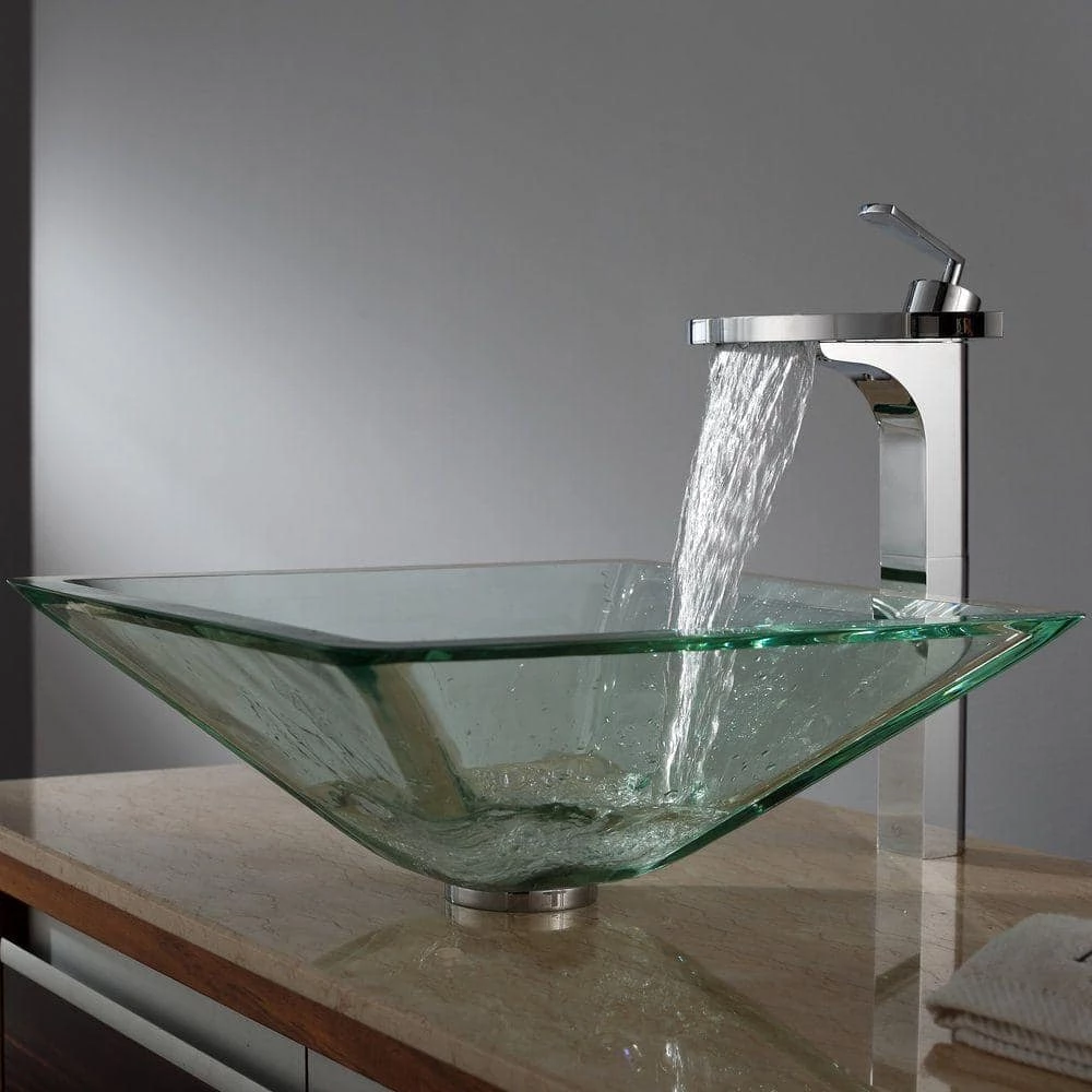 KRAUS Square Glass Vessel Sink in Clear 4 KRAUS Square Glass Vessel Sink in Clear - Image 2
