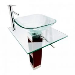 RENOVATORS SUPPLY MANUFACTURING Bohemia 23-5/8 in. Glass Pedestal Bathroom Sink Square with Towel Bar Faucet and Drain -Bathroom Sinks Sales clear pedestal sinks 10887 44 1000