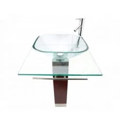 RENOVATORS SUPPLY MANUFACTURING Bohemia 23-5/8 in. Glass Pedestal Bathroom Sink Square with Towel Bar Faucet and Drain