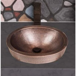 Monarch Abode 17 in. Hand Hammered Skirted Vessel Bathroom Sink in Pure Copper -Bathroom Sinks Sales copper monarch abode vessel sinks 17004 4f 1000