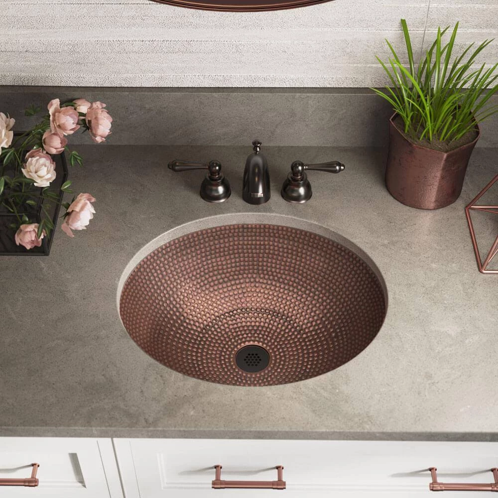 MR Direct Dual-Mount Bathroom Sink in Copper with Grid Drain in Antique Bronze 4 MR Direct Dual-Mount Bathroom Sink in Copper with Grid Drain in Antique Bronze - Image 2