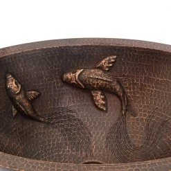 Premier Copper Products 19 in. Oval Under Counter Hammered Copper Bathroom Sink with Koi Fish Design in Copper -Bathroom Sinks Sales copper premier copper products drop in bathroom sinks lo19fkoidb 44 1000