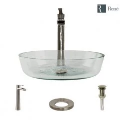 Rene Glass Vessel Sink in Crystal with R9-7007 Faucet and Pop-Up Drain in Brushed Nickel -Bathroom Sinks Sales crystal rene vessel sinks r5 5024 r9 7007 bn 40 1000