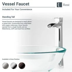 Rene Glass Vessel Sink in Crystal with R9-7007 Faucet and Pop-Up Drain in Brushed Nickel -Bathroom Sinks Sales crystal rene vessel sinks r5 5024 r9 7007 bn 66 1000