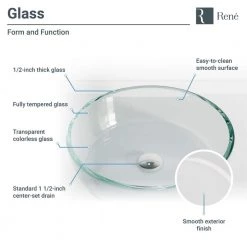 Rene Glass Vessel Sink in Crystal with R9-7007 Faucet and Pop-Up Drain in Brushed Nickel -Bathroom Sinks Sales crystal rene vessel sinks r5 5024 r9 7007 bn a0 1000
