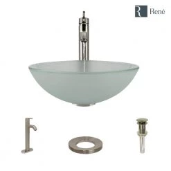 Rene Glass Vessel Sink in Frosted with R9-7001 Faucet and Pop-Up Drain in Brushed Nickel 14 Rene Glass Vessel Sink in Frosted with R9-7001 Faucet and Pop-Up Drain in Brushed Nickel -Bathroom Sinks Sales frosted rene vessel sinks r5 5002 r9 7001 bn 40 1000