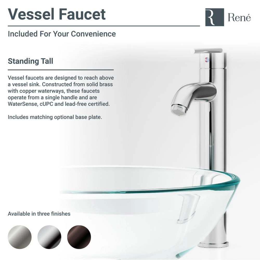Rene Glass Vessel Sink in Frosted with R9-7001 Faucet and Pop-Up Drain in Brushed Nickel 8 Rene Glass Vessel Sink in Frosted with R9-7001 Faucet and Pop-Up Drain in Brushed Nickel - Image 6