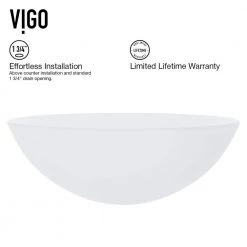 VIGO Glass Round Vessel Bathroom Sink in Frosted White with Waterfall Faucet and Pop-Up Drain in Brushed Nickel -Bathroom Sinks Sales frosted vigo vessel sinks vgt036bnrnd 1d 1000