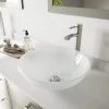 VIGO Glass Round Vessel Bathroom Sink in Frosted White with Milo Faucet and Pop-Up Drain in Brushed Nickel
