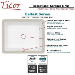Ticor Belfast 19.75 in. Undermount Vanity Sink in White -Bathroom Sinks Sales glazed white ticor undermount bathroom sinks b4 wt 1f 1000