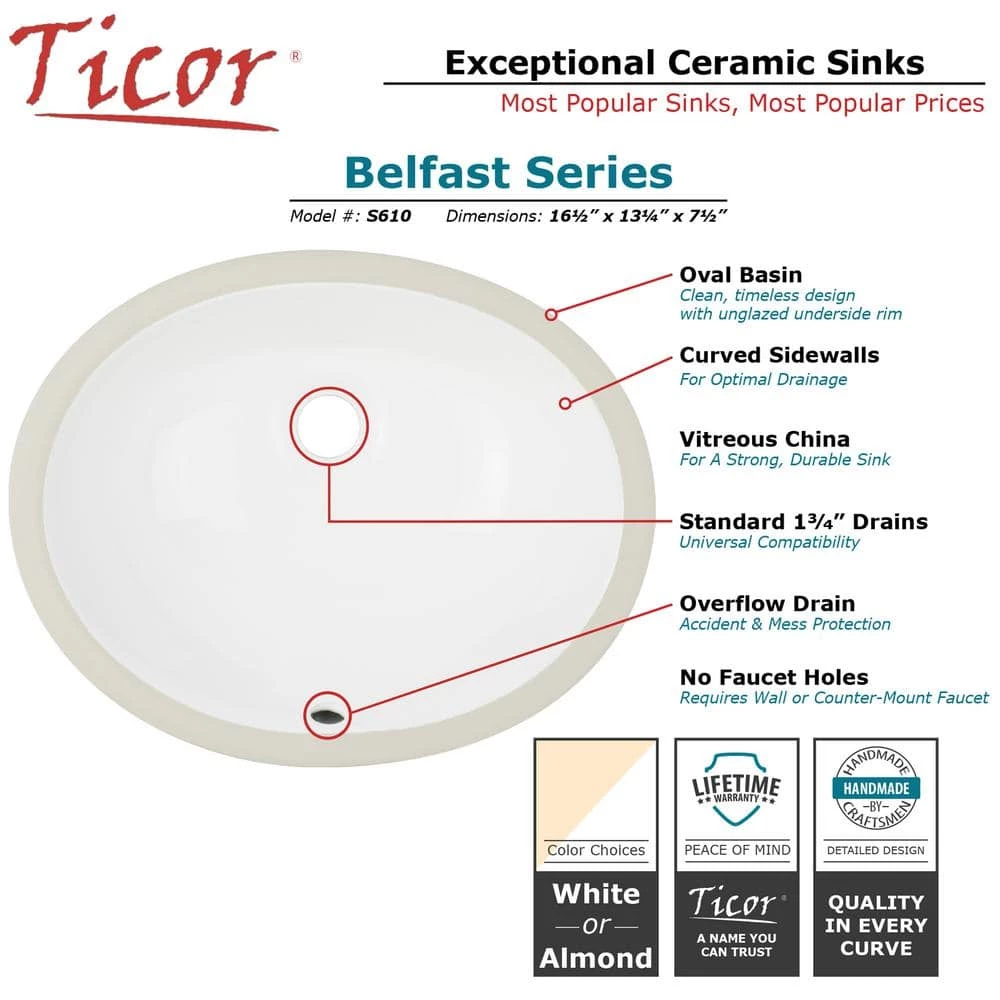 Ticor Belfast 16.5 in. Undermount Vanity Sink in White 6 Ticor Belfast 16.5 in. Undermount Vanity Sink in White - Image 4