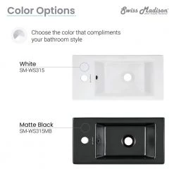 Swiss Madison Voltaire 19.5 in. x 10 in. Rectangular Ceramic Wall Hung Vessel Sink with Left Side Faucet Mount in White -Bathroom Sinks Sales glossy swiss madison wall mount sinks sm ws315 1f 1000