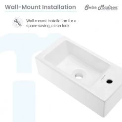 Swiss Madison Voltaire 19.5 in. x 10 in. Rectangular Ceramic Wall Hung Vessel Sink with Right Side Faucet Mount in White 20 Swiss Madison Voltaire 19.5 in. x 10 in. Rectangular Ceramic Wall Hung Vessel Sink with Right Side Faucet Mount in White -Bathroom Sinks Sales glossy swiss madison wall mount sinks sm ws316 66 1000