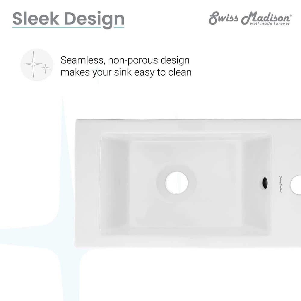 Swiss Madison Voltaire 19.5 in. x 10 in. Rectangular Ceramic Wall Hung Vessel Sink with Right Side Faucet Mount in White 9 Swiss Madison Voltaire 19.5 in. x 10 in. Rectangular Ceramic Wall Hung Vessel Sink with Right Side Faucet Mount in White - Image 7