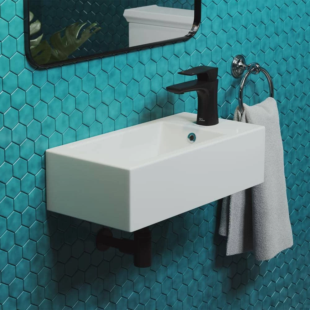 Swiss Madison Voltaire 19.5 in. x 10 in. Rectangular Ceramic Wall Hung Vessel Sink with Right Side Faucet Mount in White 4 Swiss Madison Voltaire 19.5 in. x 10 in. Rectangular Ceramic Wall Hung Vessel Sink with Right Side Faucet Mount in White - Image 2