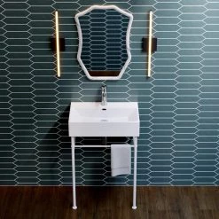 Swiss Madison Claire 24 in. Ceramic Console Sink Basin and Legs Combo in Glossy White Basin with Matte White Legs