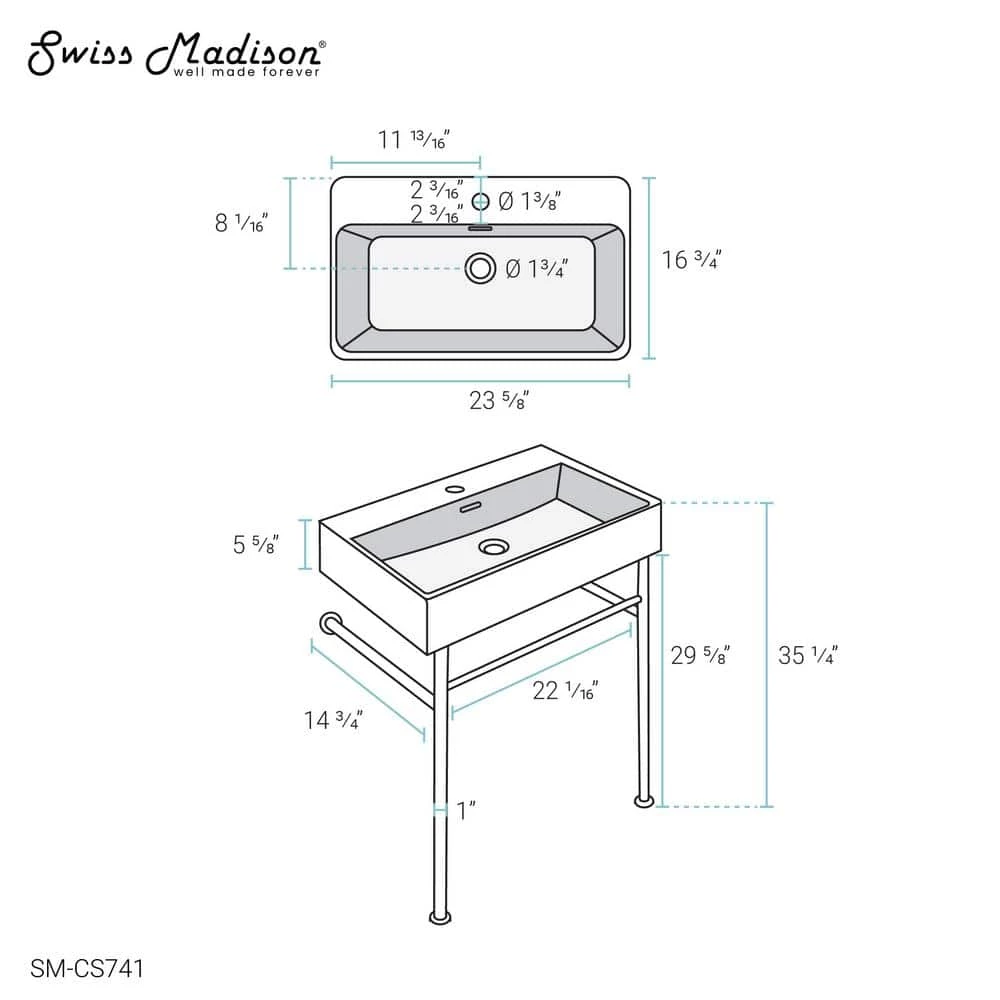 Swiss Madison Claire 24 in. Ceramic Console Sink Basin and Legs Combo in Glossy White Basin with Matte White Legs 4 Swiss Madison Claire 24 in. Ceramic Console Sink Basin and Legs Combo in Glossy White Basin with Matte White Legs - Image 2