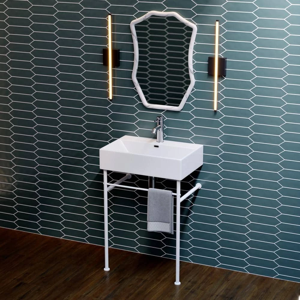 Swiss Madison Claire 24 in. Ceramic Console Sink Basin and Legs Combo in Glossy White Basin with Matte White Legs 11 Swiss Madison Claire 24 in. Ceramic Console Sink Basin and Legs Combo in Glossy White Basin with Matte White Legs - Image 9