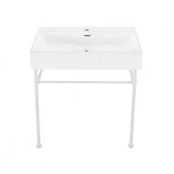 Swiss Madison Claire 30 in. Ceramic Console Sink Basin and Leg Combo in Glossy White Basin with Matte White Legs -Bathroom Sinks Sales glossy white swiss madison console sinks sm cs742 44 1000