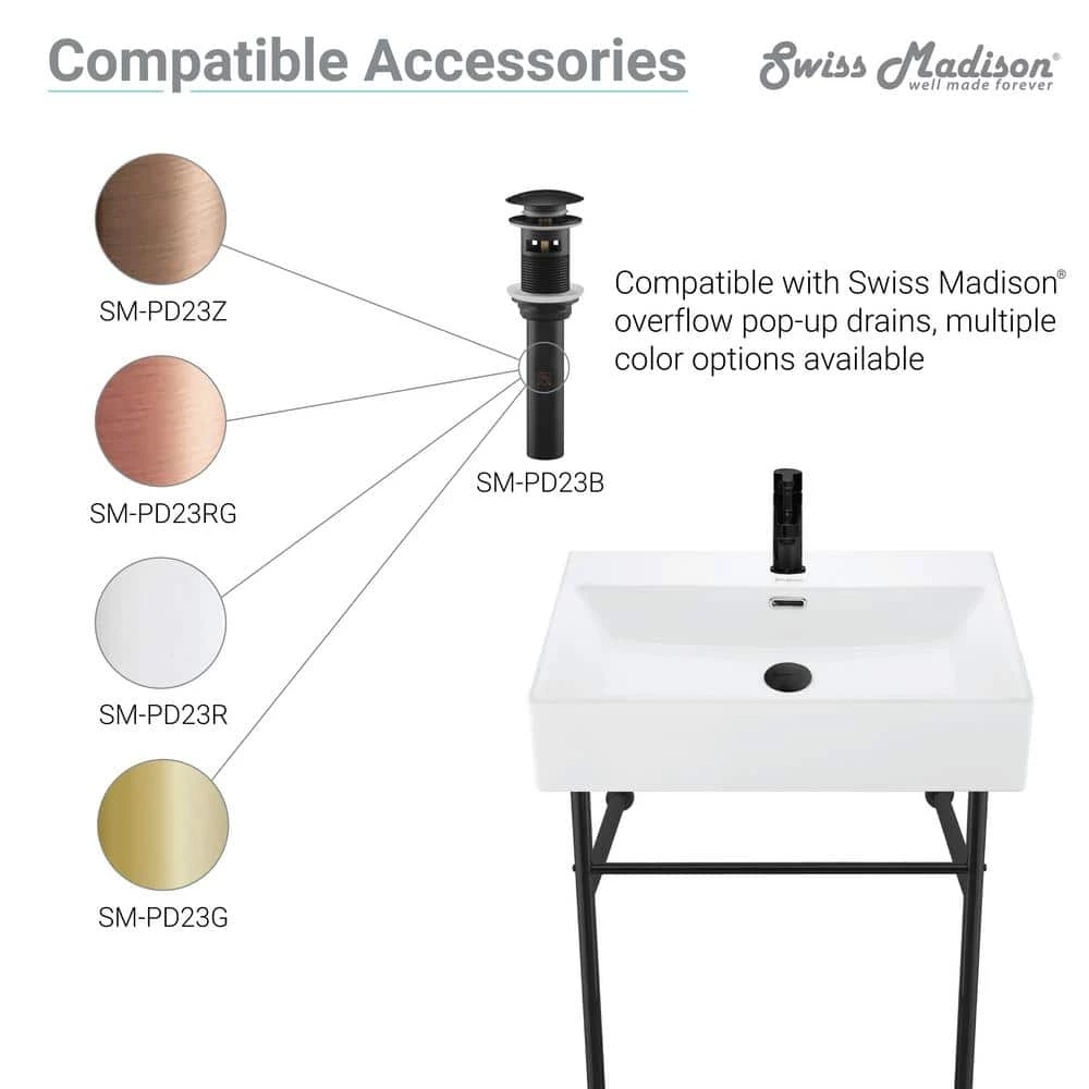 Swiss Madison Claire 24 in. Console Sink White Basin Black Legs 11 Swiss Madison Claire 24 in. Console Sink White Basin Black Legs - Image 10