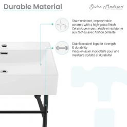 Swiss Madison Claire 24 in. Console Sink White Basin Black Legs 30 Swiss Madison Claire 24 in. Console Sink White Basin Black Legs -Bathroom Sinks Sales glossy white swiss madison console sinks sm cs771 31 1000