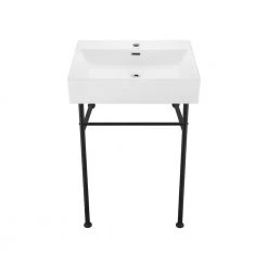 Swiss Madison Claire 24 in. Console Sink White Basin Black Legs 24 Swiss Madison Claire 24 in. Console Sink White Basin Black Legs -Bathroom Sinks Sales glossy white swiss madison console sinks sm cs771 4f 1000