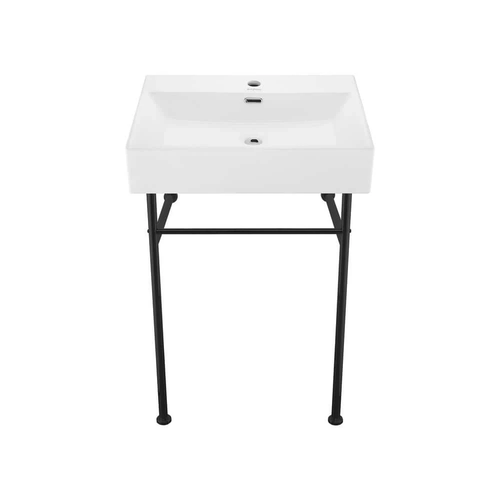 Swiss Madison Claire 24 in. Console Sink White Basin Black Legs 10 Swiss Madison Claire 24 in. Console Sink White Basin Black Legs - Image 9