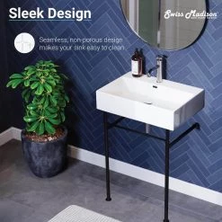 Swiss Madison Claire 24 in. Console Sink White Basin Black Legs 28 Swiss Madison Claire 24 in. Console Sink White Basin Black Legs -Bathroom Sinks Sales glossy white swiss madison console sinks sm cs771 76 1000