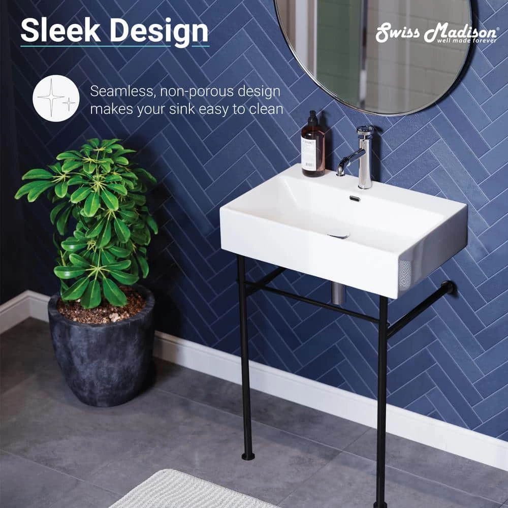 Swiss Madison Claire 24 in. Console Sink White Basin Black Legs 14 Swiss Madison Claire 24 in. Console Sink White Basin Black Legs - Image 13