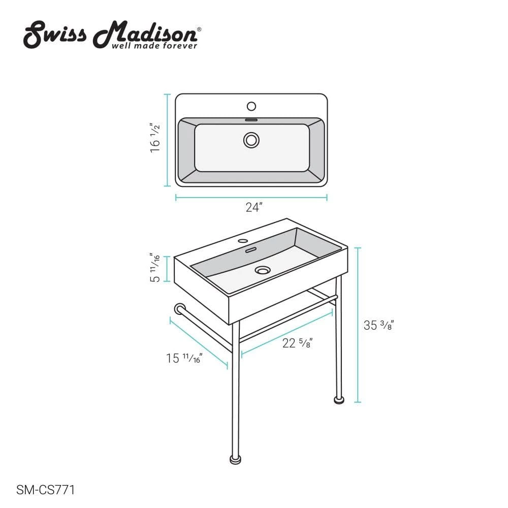 Swiss Madison Claire 24 in. Console Sink White Basin Black Legs 9 Swiss Madison Claire 24 in. Console Sink White Basin Black Legs - Image 8