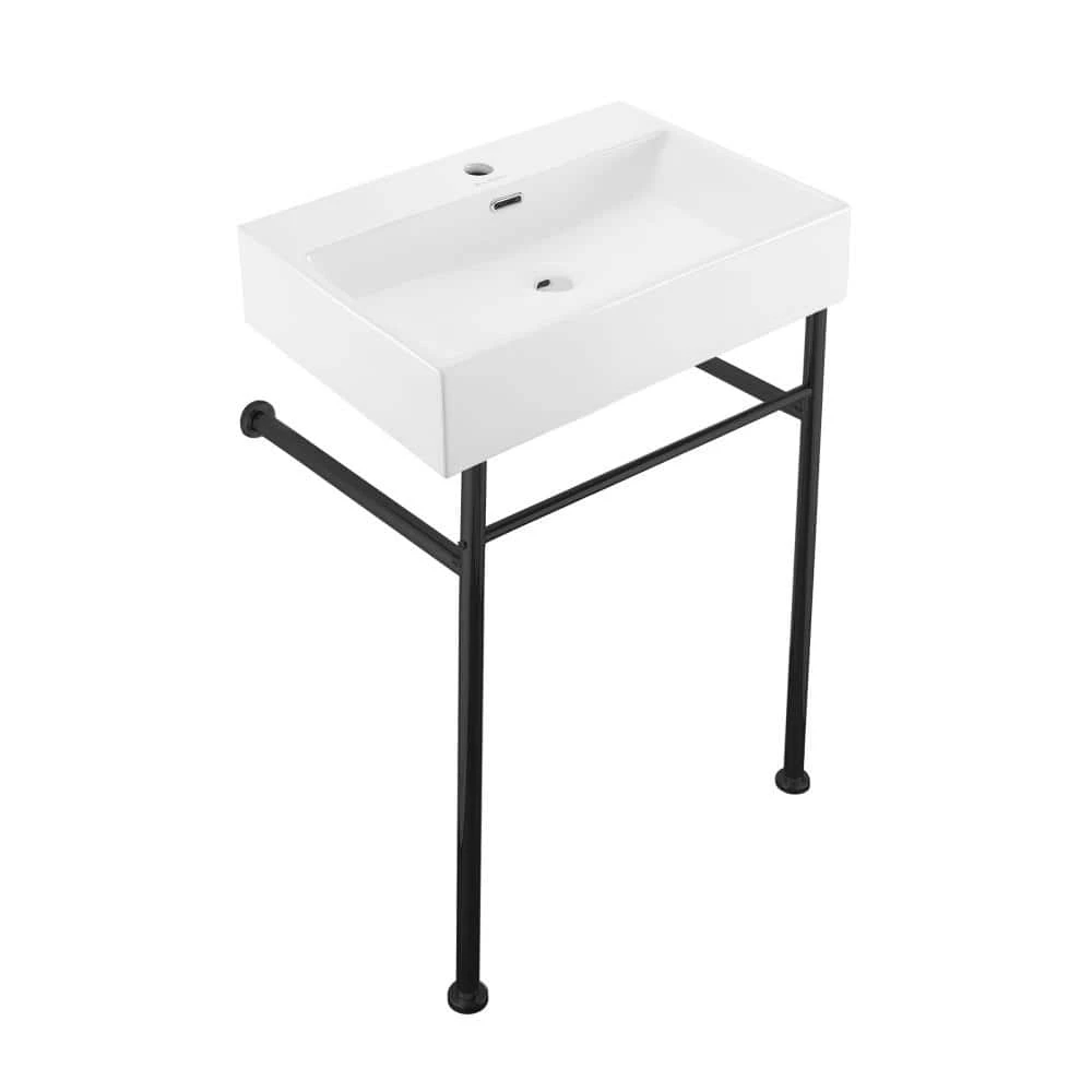 Swiss Madison Claire 24 in. Console Sink White Basin Black Legs 3 Swiss Madison Claire 24 in. Console Sink White Basin Black Legs - Image 2