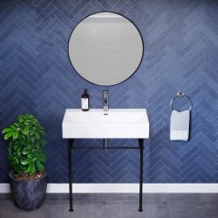 Swiss Madison Claire 30 in. Console Sink White Basin Black Legs -Bathroom Sinks Sales glossy white swiss madison console sinks sm cs772 1d 1000