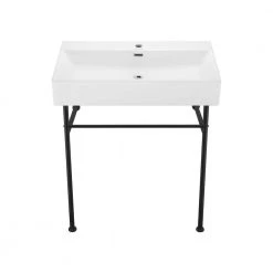 Swiss Madison Claire 30 in. Console Sink White Basin Black Legs -Bathroom Sinks Sales glossy white swiss madison console sinks sm cs772 4f 1000