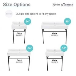 Swiss Madison Claire 30 in. Console Sink White Basin Black Legs -Bathroom Sinks Sales glossy white swiss madison console sinks sm cs772 fa 1000