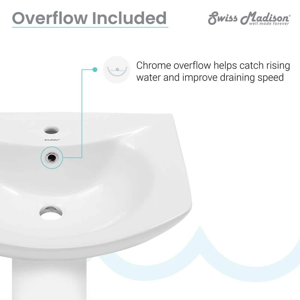 Swiss Madison Chateau Pedestal Bathroom Sink Round Single Faucet Hole in White 8 Swiss Madison Chateau Pedestal Bathroom Sink Round Single Faucet Hole in White - Image 6