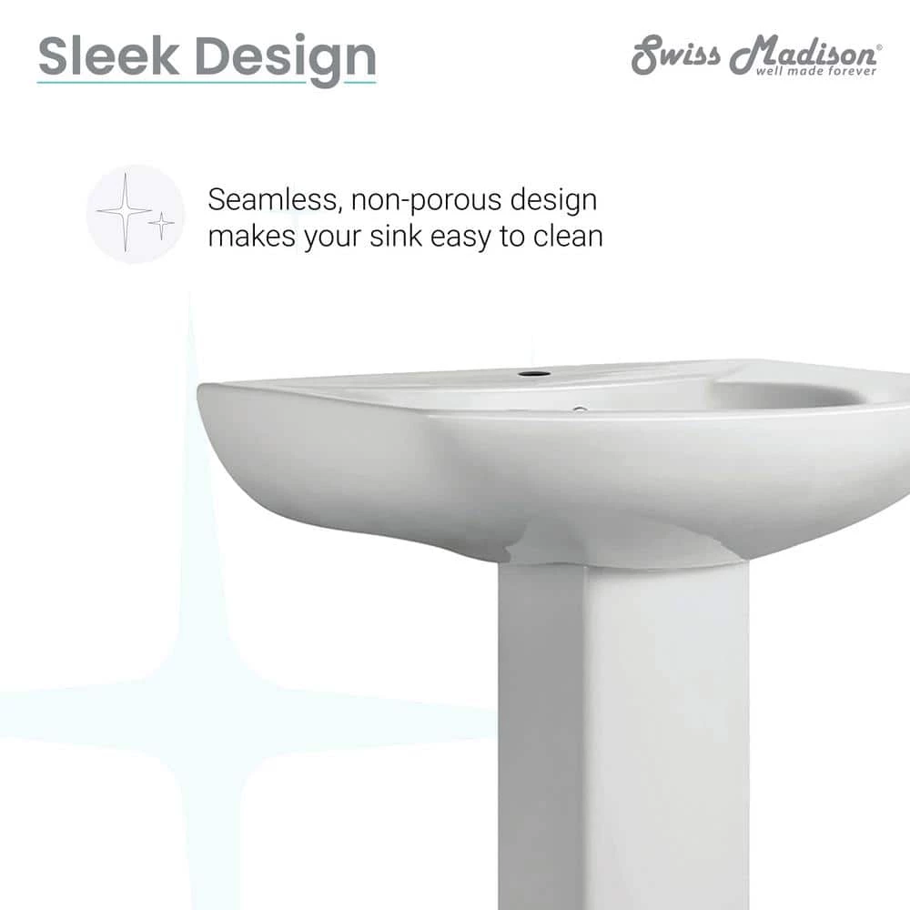 Swiss Madison Chateau Pedestal Bathroom Sink Round Single Faucet Hole in White 9 Swiss Madison Chateau Pedestal Bathroom Sink Round Single Faucet Hole in White - Image 7